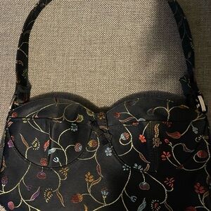 Black Brassiere/Corset Inspired Floral Bag